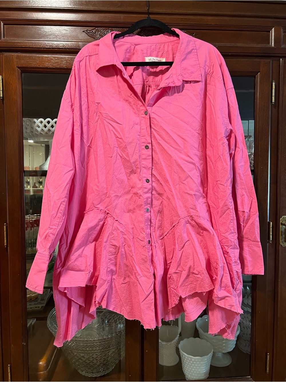 We The Free Pink Ruffle-Hem Oversized Shirt tunic - Picture 3 of 7